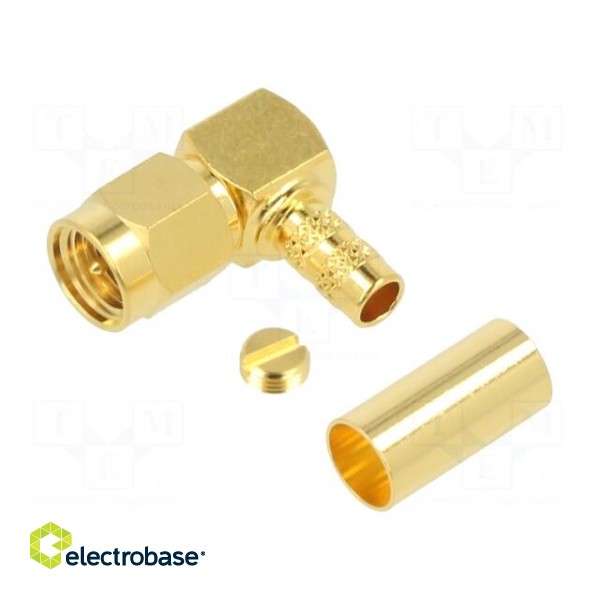 Plug | SMA | male | angled 90° | 50Ω | soldering,crimped | for cable фото 1