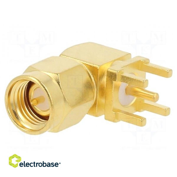 Plug | SMA | male | angled 90° | 50Ω | THT | for cable | PTFE | gold-plated фото 1
