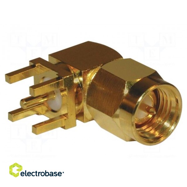 Plug | SMA | male | angled 90° | 50Ω | THT | for cable | PTFE | gold-plated фото 2
