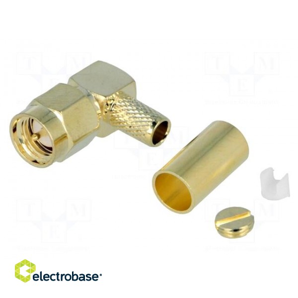 Plug | SMA | male | angled 90° | RG58 | crimped | for cable | gold-plated image 1