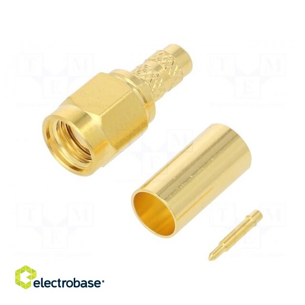 Plug | SMA | male | straight | 50Ω | soldering,crimped | for cable | PTFE image 1