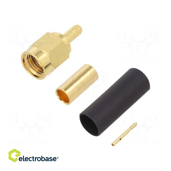 Plug | SMA | male | straight | 50Ω | soldering,crimped | for cable | PTFE image 1