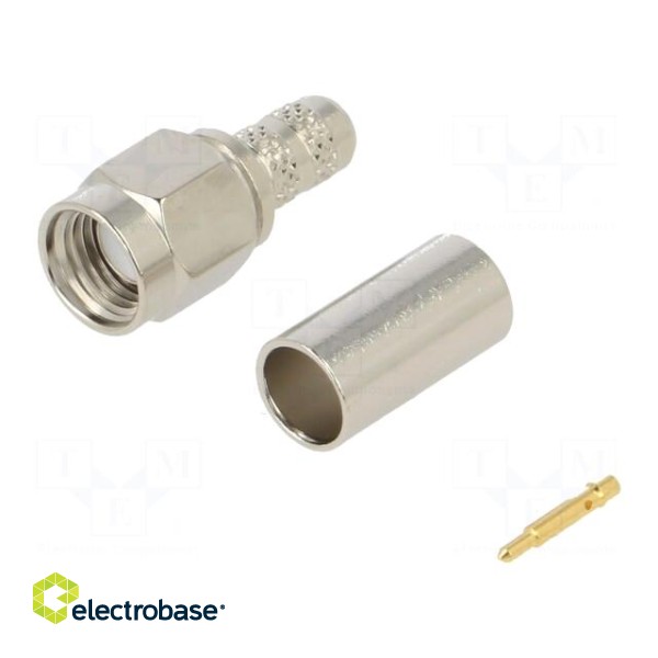 Plug | SMA | male | straight | 50Ω | soldering,crimped | for cable | PTFE image 1