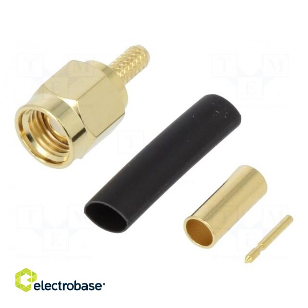 Plug | SMA | male | straight | 50Ω | soldering,crimped | for cable | PTFE image 1