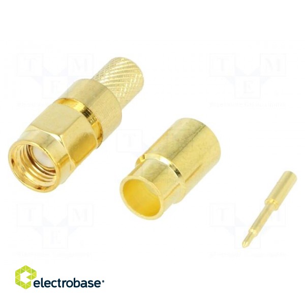 Plug | SMA | male | straight | H155 | crimped | for cable | gold-plated image 1