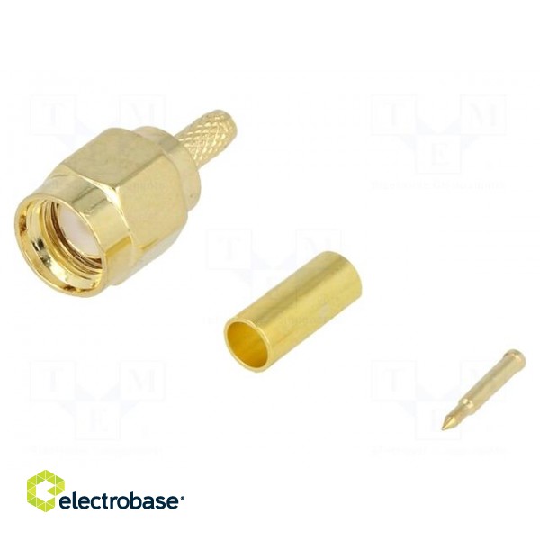 Plug | SMA | male | straight | RG174 | crimped | for cable | gold-plated image 1