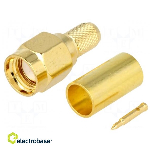 Plug | SMA | male | straight | RG58 | crimped | for cable | gold-plated фото 1