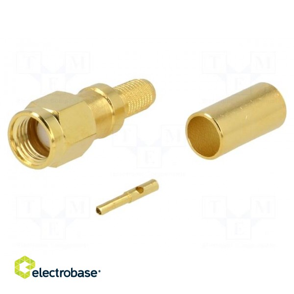 Plug | SMA | reverse,female | straight | 50Ω | RG58 | crimped | for cable фото 1