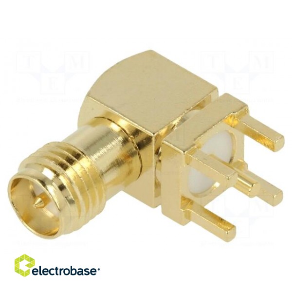 Socket | RP-SMA | male | angled 90° | THT | on PCBs | PTFE | gold-plated image 1