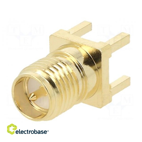 Socket | RP-SMA | male | straight | THT | on PCBs | PTFE | gold-plated image 1