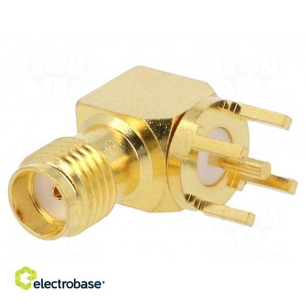 Socket | SMA | female | angled | 50Ω | THT | on PCBs | PTFE | gold-plated image 1