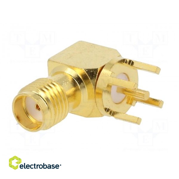 Socket | SMA | female | angled | 50Ω | THT | on PCBs | PTFE | gold-plated image 2