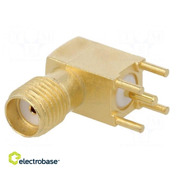 Socket | SMA | female | angled 90° | 50Ω | THT | on PCBs | teflon image 1