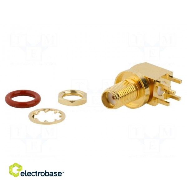 Socket | SMA | female | angled 90° | 50Ω | THT | PTFE | gold-plated | IP67 image 2