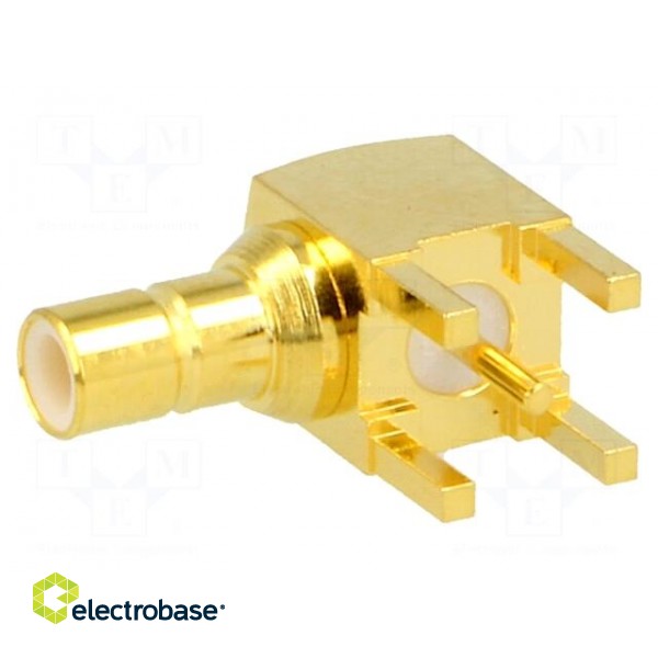 Socket | SMB | male | angled 90° | 50Ω | THT | on PCBs | teflon image 1