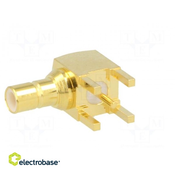 Socket | SMB | male | angled 90° | 50Ω | THT | on PCBs | PTFE | gold-plated image 2