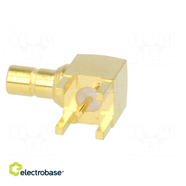 Socket | SMB | male | angled 90° | 50Ω | THT | on PCBs | PTFE | gold-plated image 3