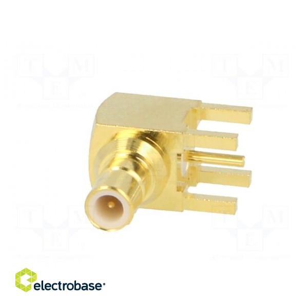 Socket | SMB | male | angled 90° | 50Ω | THT | on PCBs | PTFE | gold-plated image 9