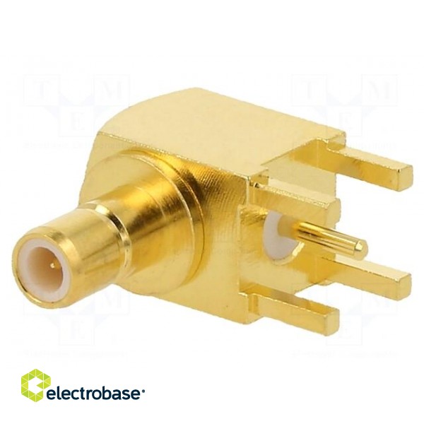 Socket | SMB | male | angled 90° | 50Ω | THT | for cable | PTFE | Mat: brass image 1