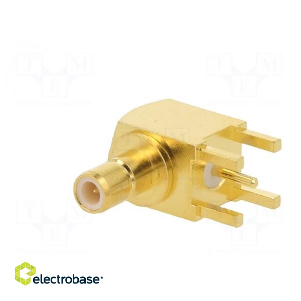 Socket | SMB | male | angled 90° | 50Ω | THT | for cable | PTFE | Mat: brass image 2