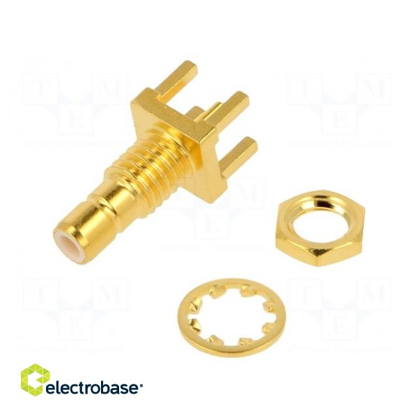 Socket | SMB | male | straight | 50Ω | THT | PTFE | gold-plated | Mat: brass image 1