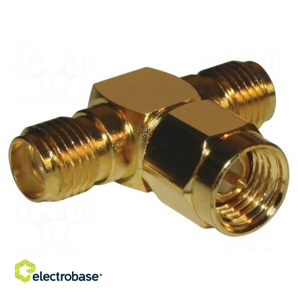 T adapter | SMA male,SMA female x2 | T | 50Ω | PTFE | gold-plated paveikslėlis 2