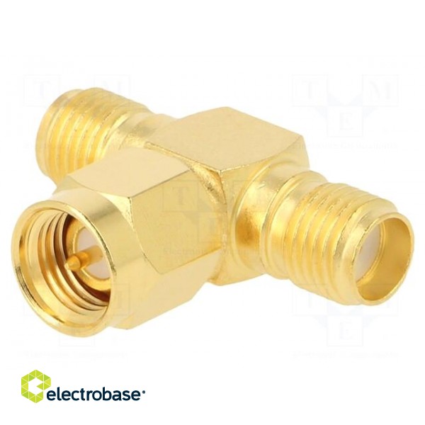 T adapter | SMA male,SMA female x2 | T | 50Ω | PTFE | gold-plated image 1