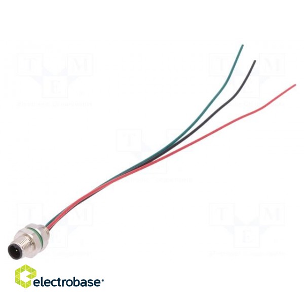 Connector: M5 | socket | male | cables | PIN: 3 | IP67 | 60V | 100mm | 1A