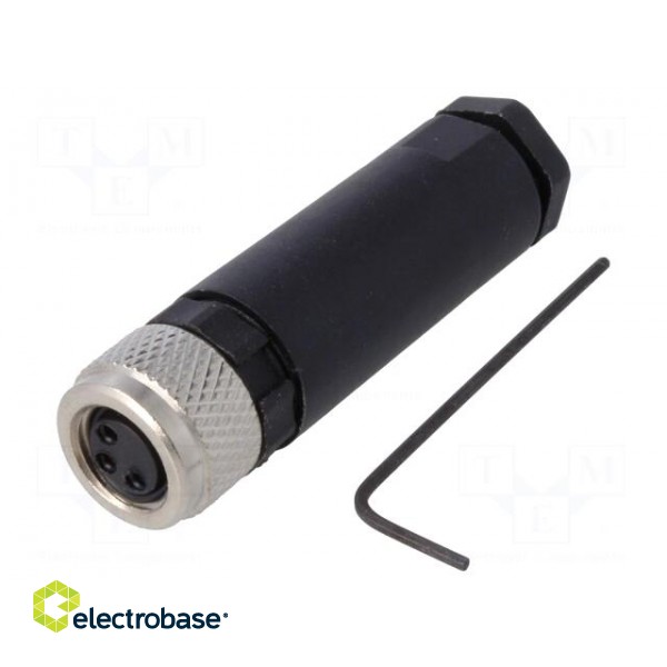 Connector: M8 | female | PIN: 3 | for cable | plug | 3A | IP67 | 60V paveikslėlis 1