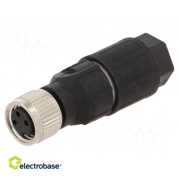 Connector: M8 | female | PIN: 3 | straight | for cable | plug | 4A | 40V paveikslėlis 1