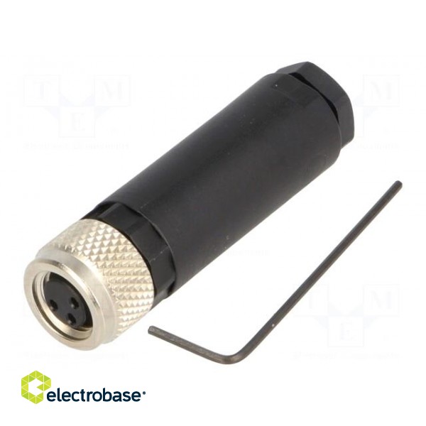 Connector: M8 | female | PIN: 3 | straight | for cable | plug | 4A | IP67 image 1