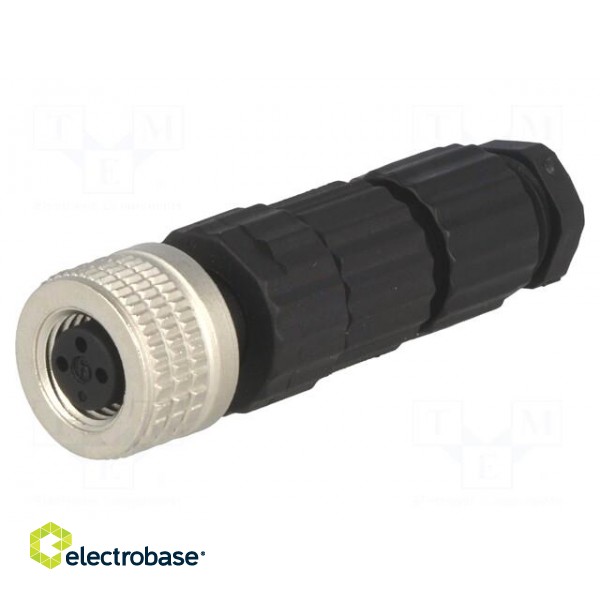 Connector: M8 | female | PIN: 3 | straight | for cable | plug | E | 4A | IP67 image 1