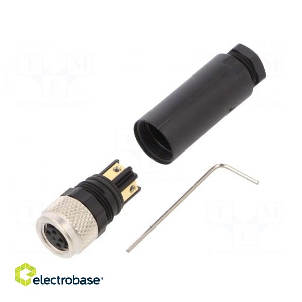 Connector: M8 | female | PIN: 4 | for cable | plug | 4A | IP67 | 30V paveikslėlis 1