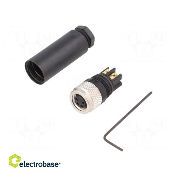 Connector: M8 | female | PIN: 4 | straight | for cable | plug | 4A | IP67 paveikslėlis 1