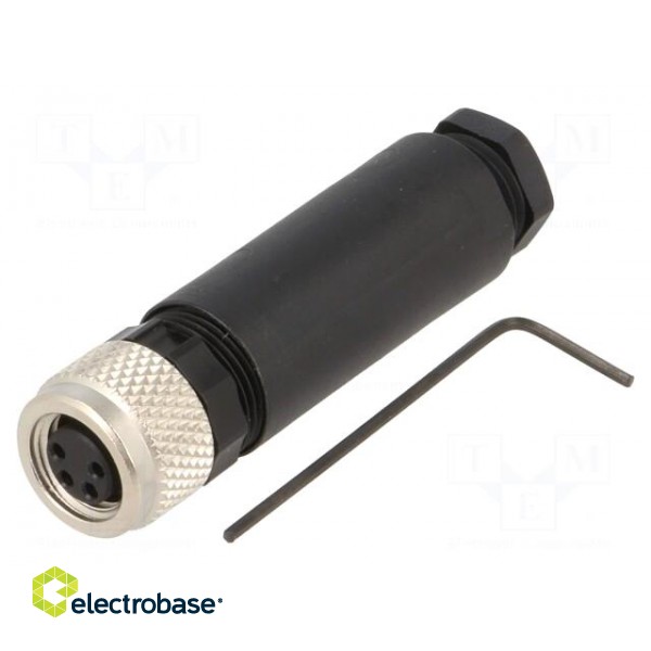 Connector: M8 | female | PIN: 4 | straight | for cable | plug | 4A | IP67 image 1