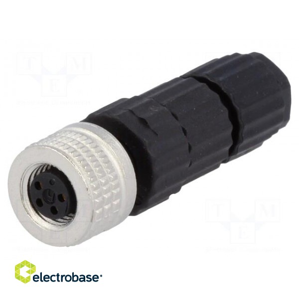 Connector: M8 | female | PIN: 4 | straight | for cable | plug | E | 4A | IP67 paveikslėlis 1