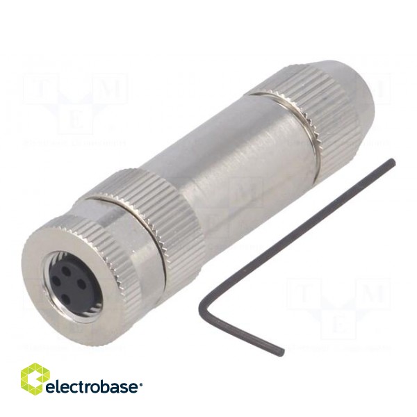 Connector: M8 | female | PIN: 4 | straight | shielded | for cable | plug paveikslėlis 1