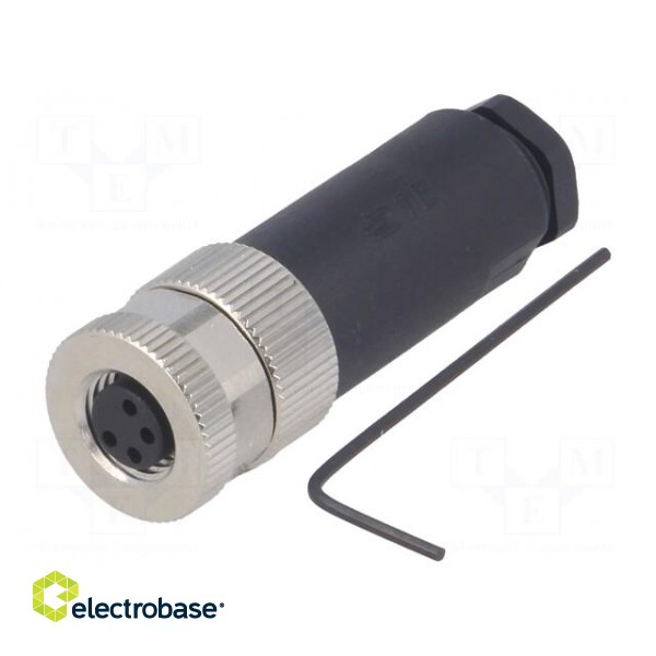 Connector: M8 | female | PIN: 4 | straight | unshielded | for cable | plug paveikslėlis 1