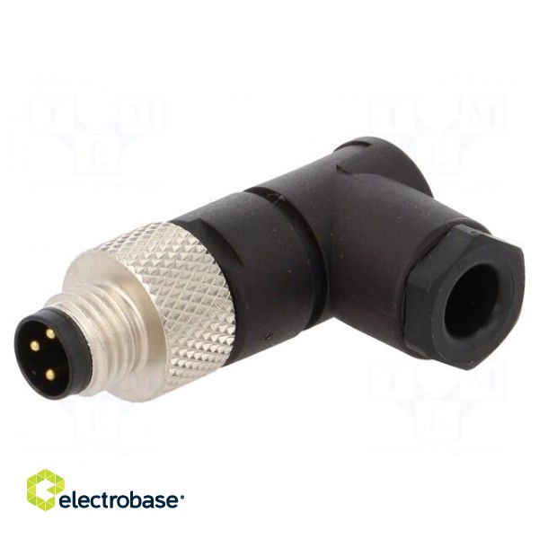 Connector: M8 | male | PIN: 3 | angled 90° | for cable | plug | 4A | IP67 paveikslėlis 1