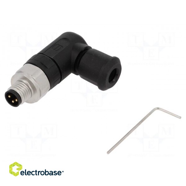 Connector: M8 | male | PIN: 3 | angled 90° | for cable | plug | 4A | IP67 paveikslėlis 1