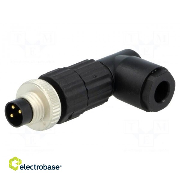 Connector: M8 | male | PIN: 3 | angled 90° | for cable | plug | E | 3A | IP67 image 1