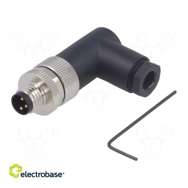 Connector: M8 | male | PIN: 3 | angled 90° | unshielded | for cable | plug image 1