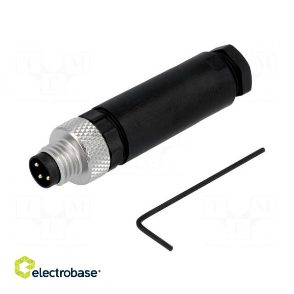 Connector: M8 | male | PIN: 3 | straight | for cable | plug image 1