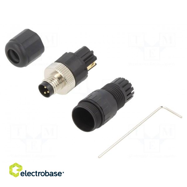 Connector: M8 | male | PIN: 3 | straight | for cable | plug | 3A | IP65 | 60V фото 1