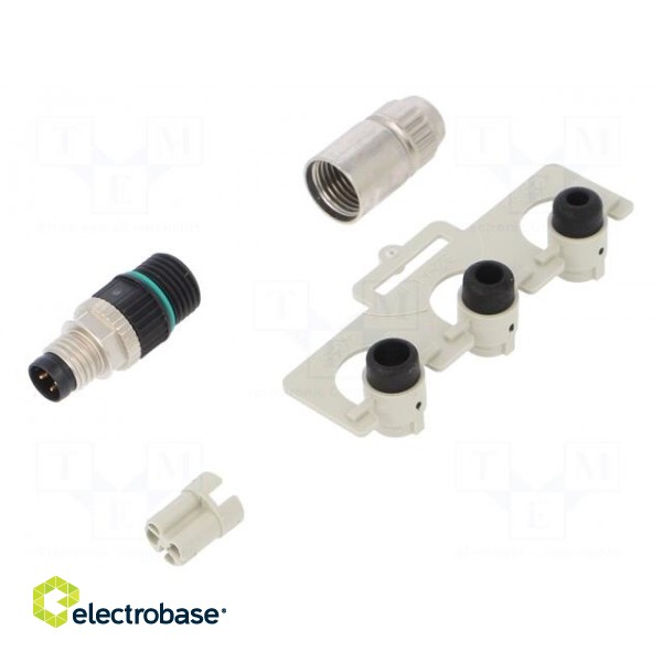 Connector: M8 | male | PIN: 3 | straight | for cable | plug | 4A | IP65,IP67 image 1