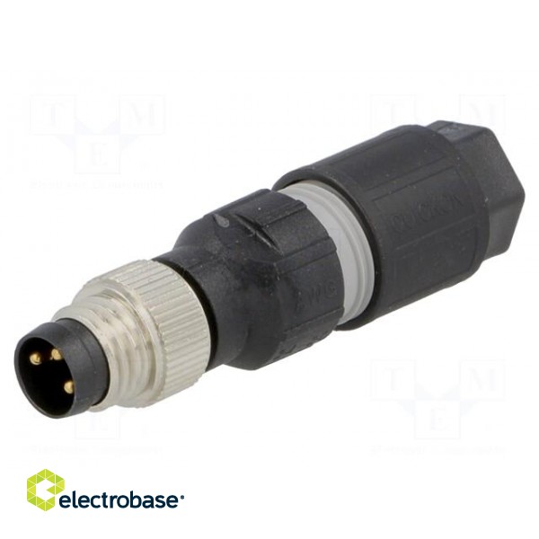 Connector: M8 | male | PIN: 3 | straight | for cable | plug | 4A | IP65/IP67 фото 1
