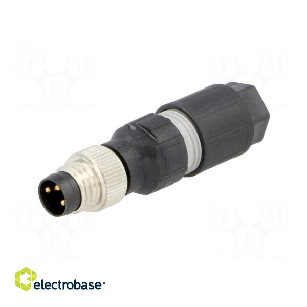 Connector: M8 | male | PIN: 3 | straight | for cable | plug | 4A | IP65/IP67 image 2