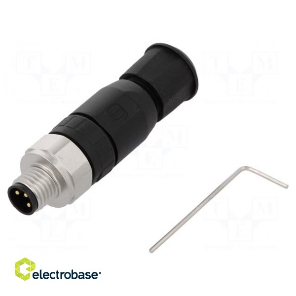 Connector: M8 | male | PIN: 3 | straight | for cable | plug | 4A | IP67 | 60V image 1
