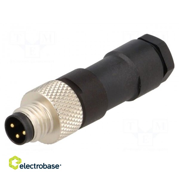 Connector: M8 | male | PIN: 3 | straight | for cable | plug | 4A | IP67 | 60V image 1