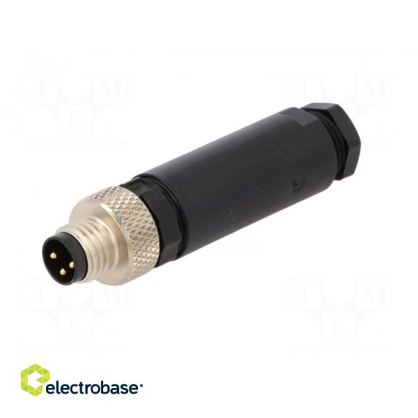 Connector: M8 | male | PIN: 3 | straight | for cable | plug | 4A | IP67 | 60V фото 2